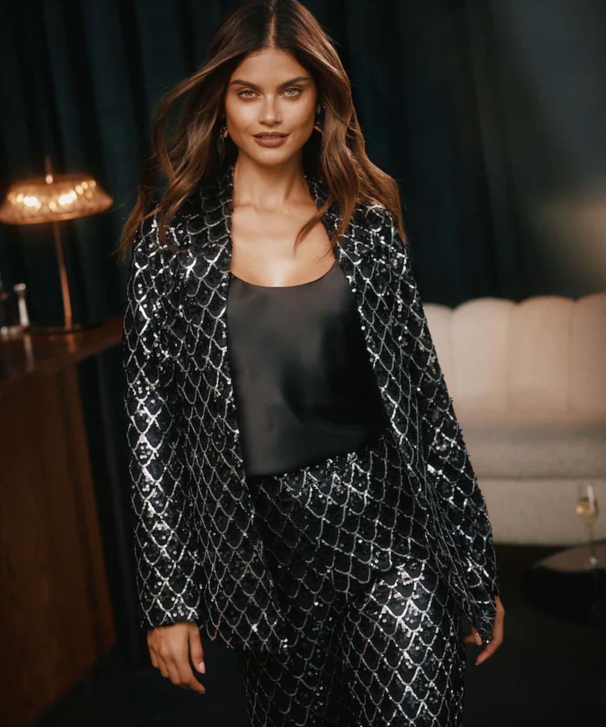 Sequin Patterned Blazer and Pants Set