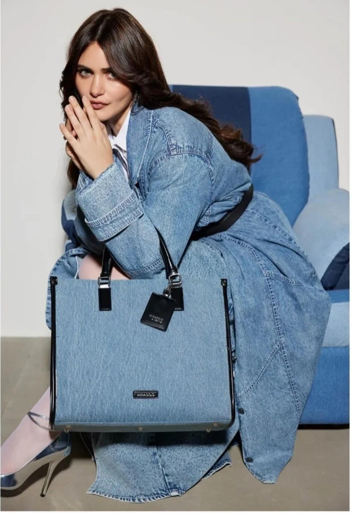 Blue Textured Tote Bag