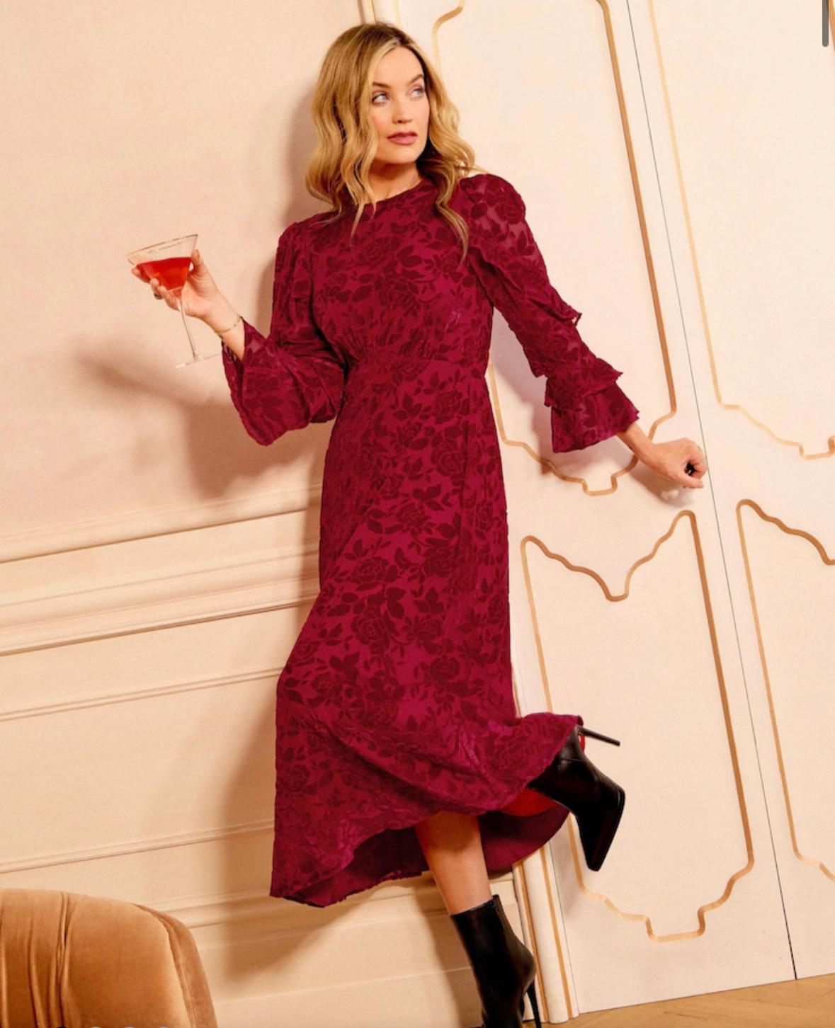 Elegant Floral Burgundy Dress