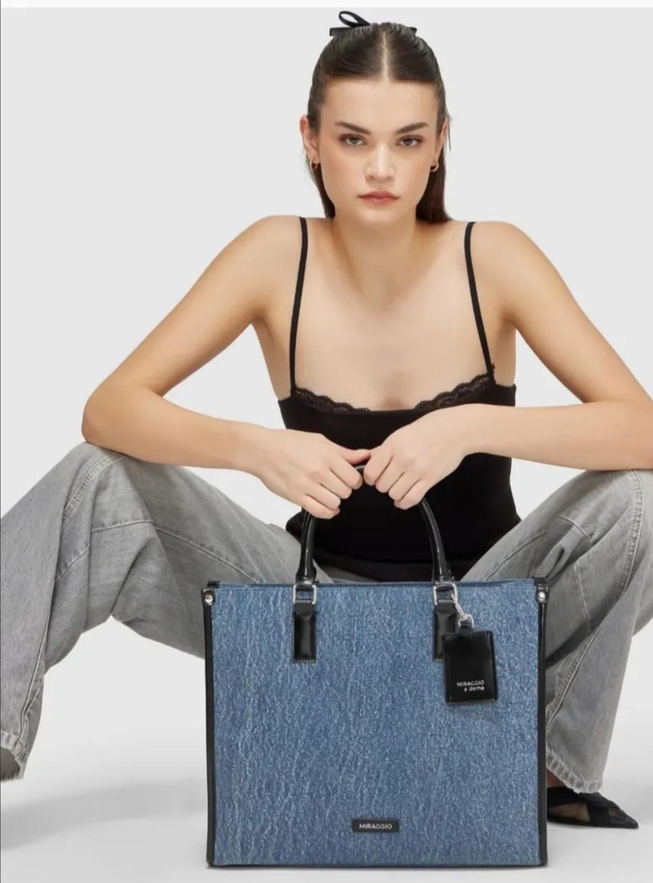 Blue Textured Tote Bag