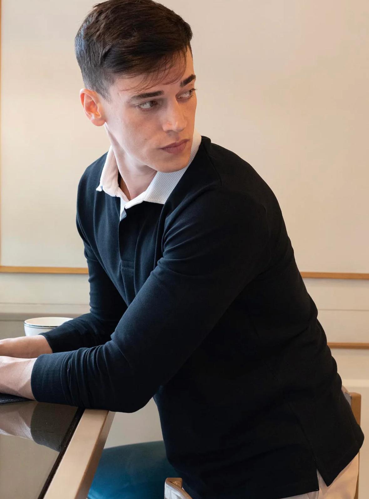 Men's Black Long Sleeve Polo Shirt