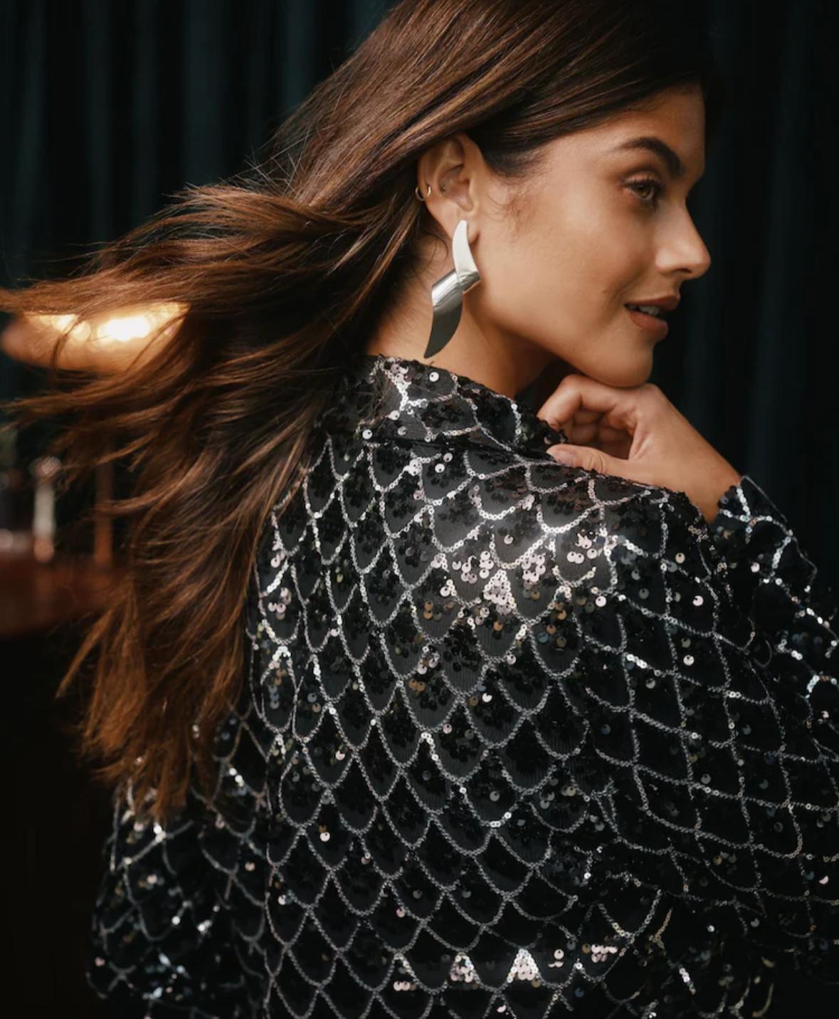 Sequin Patterned Blazer and Pants Set