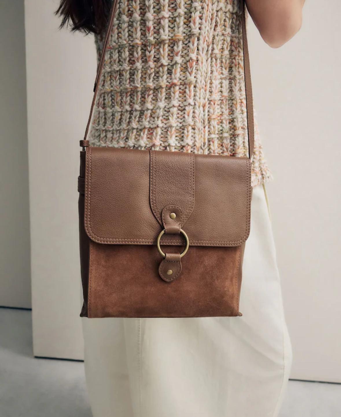 Brown suede crossbody bag