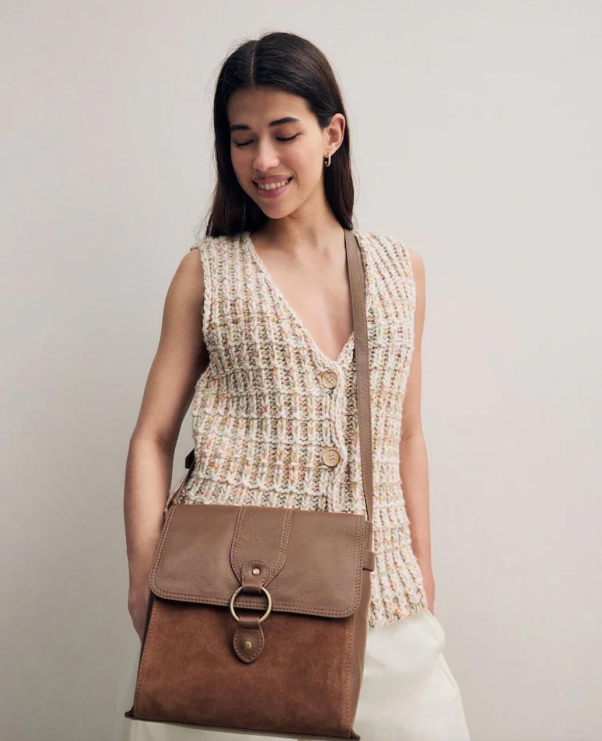 Brown suede crossbody bag