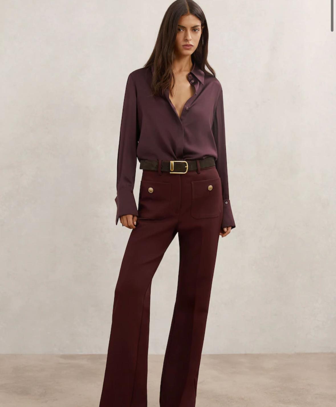 Elegant Burgundy Wide-Leg Trousers