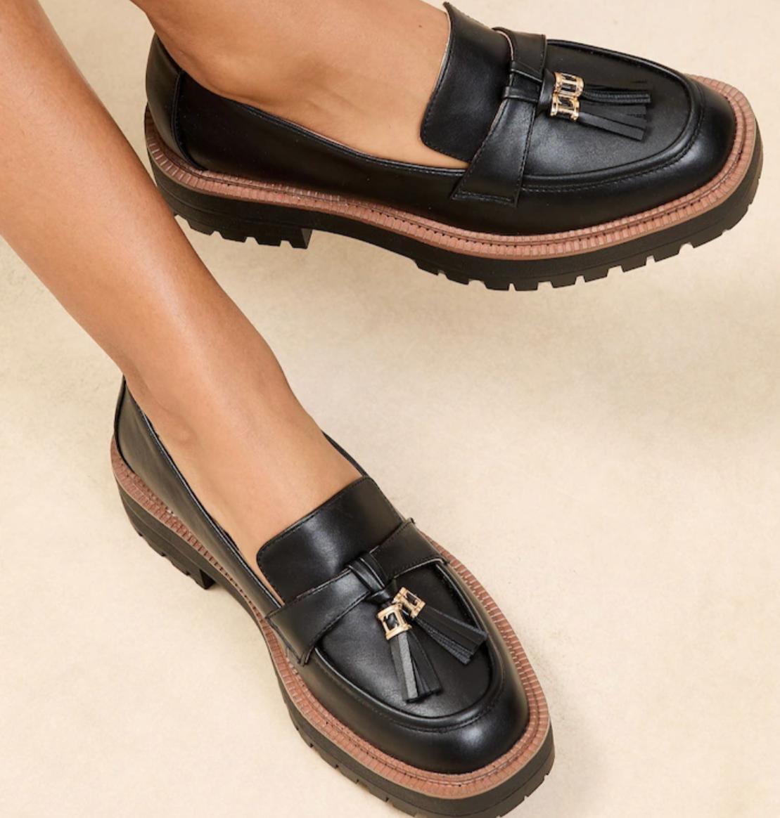Black leather loafers