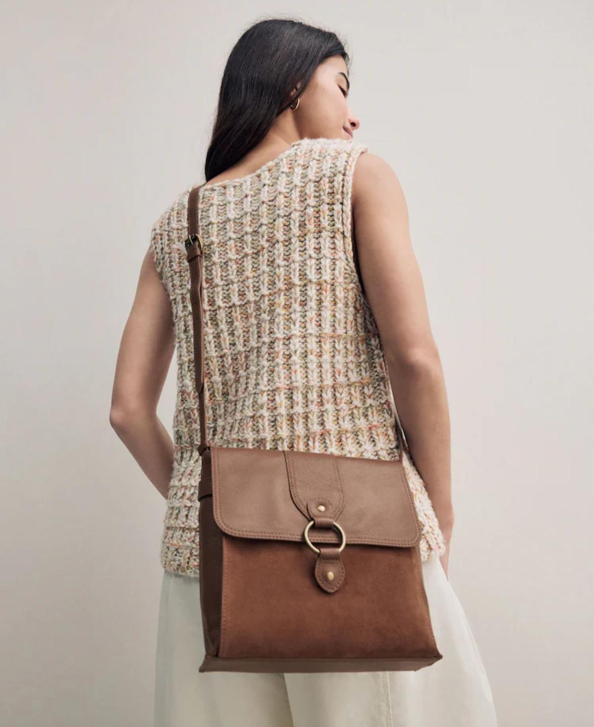 Brown suede crossbody bag