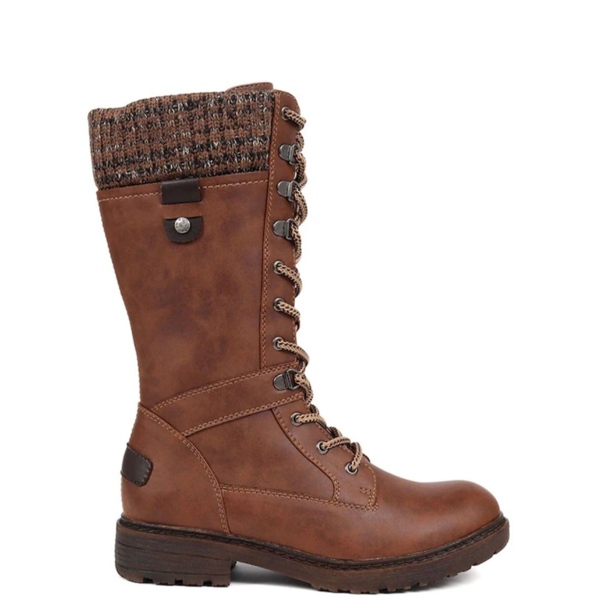 Brown Leather Lace-Up Boots