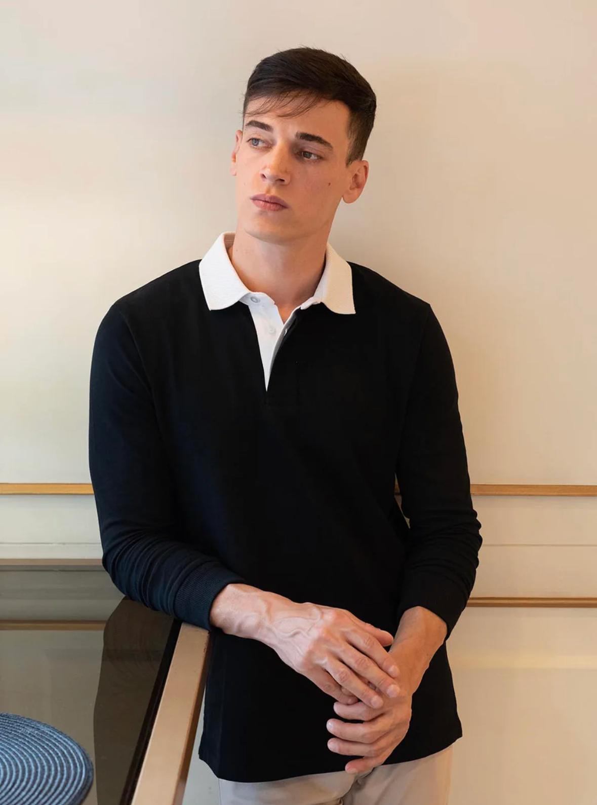 Men's Black Long Sleeve Polo Shirt