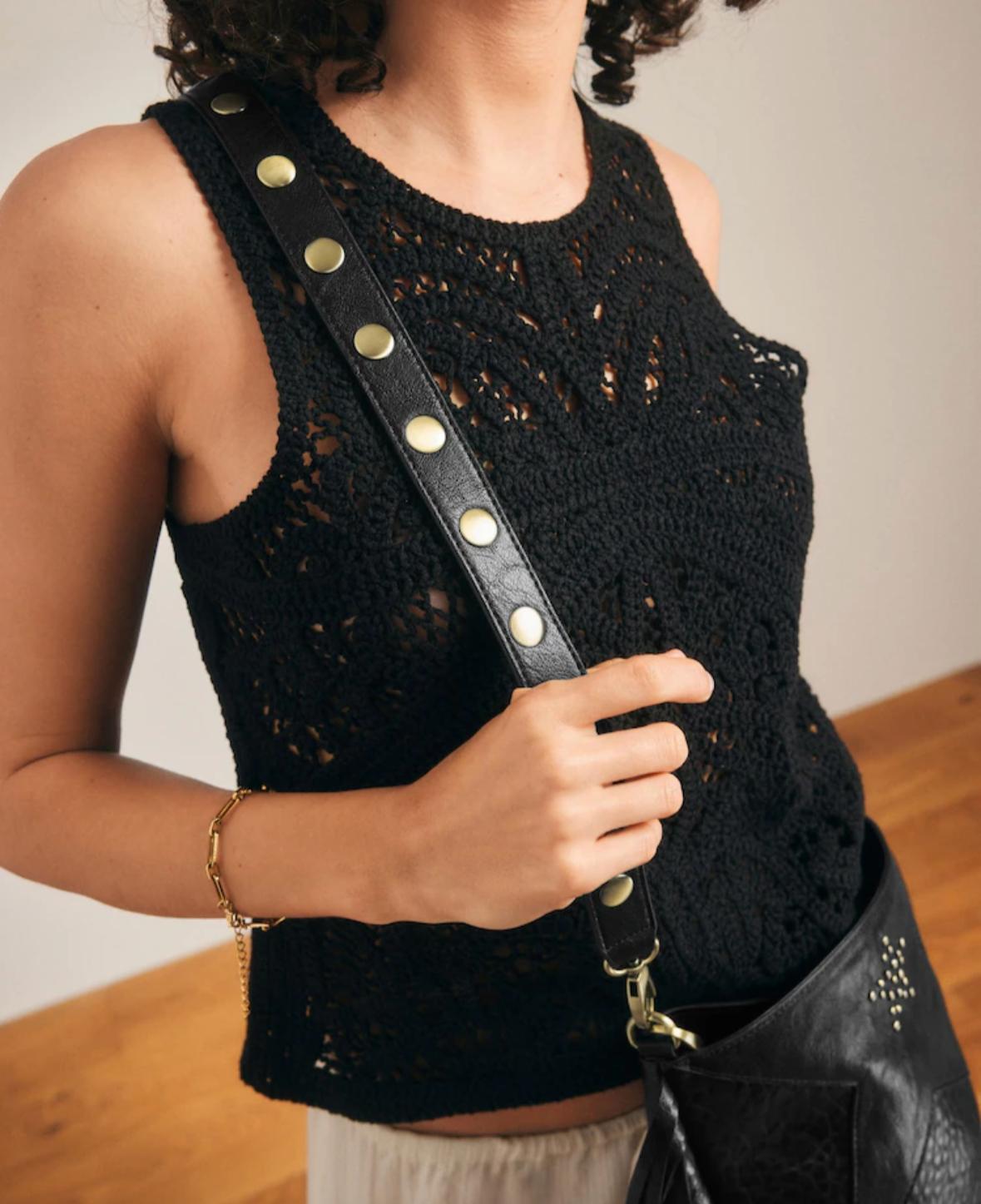 Black Leather Fringe Crossbody Bag