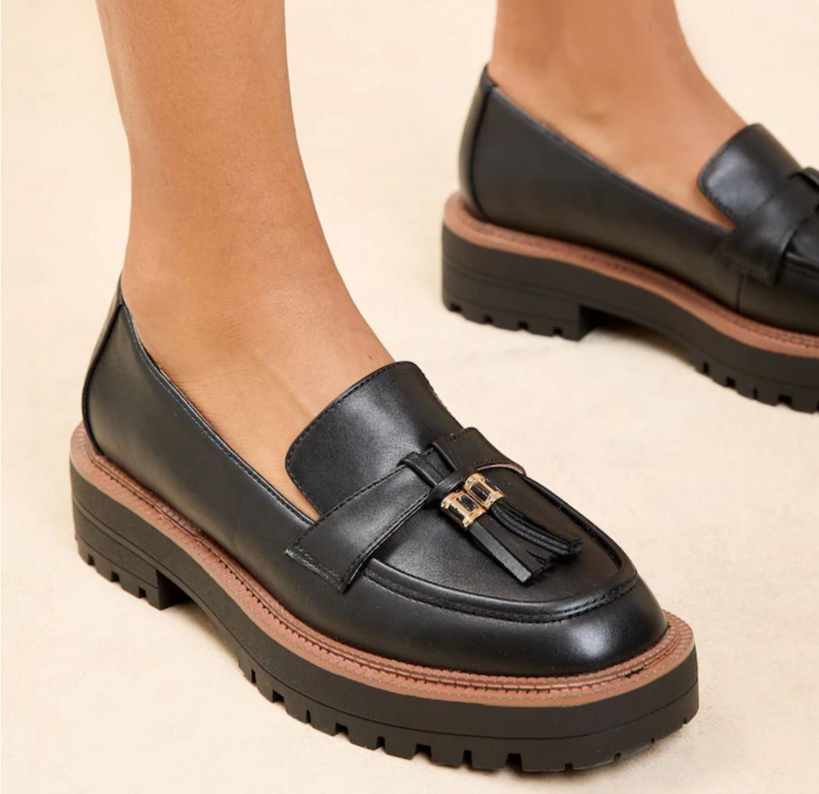 Black leather loafers
