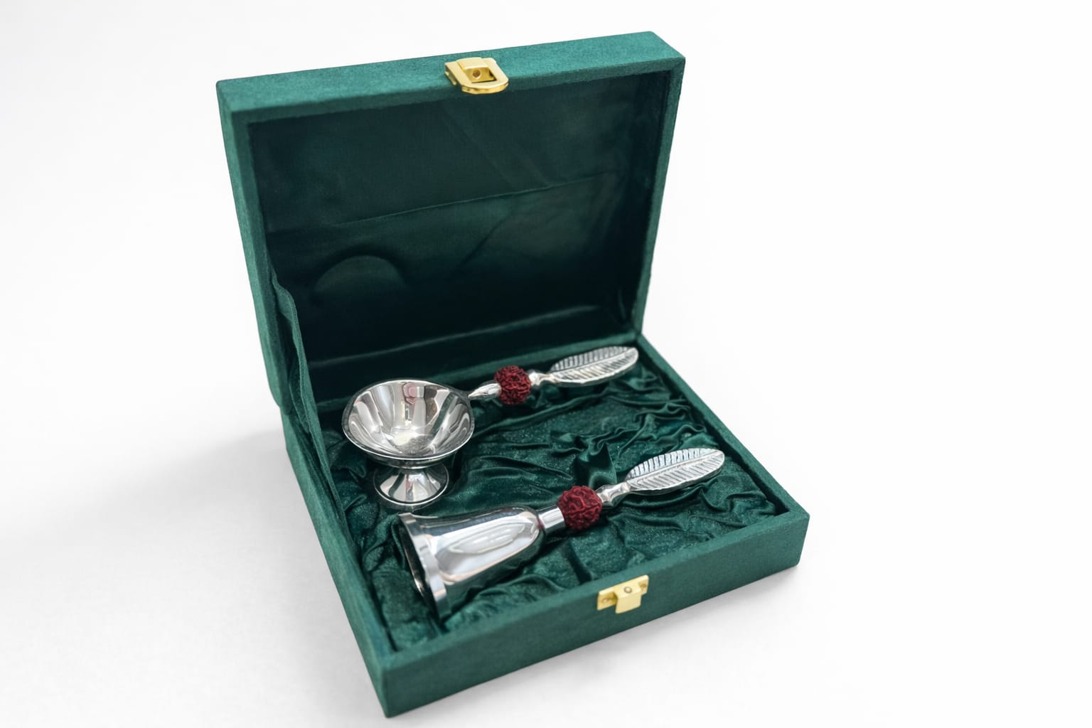 Silver Puja Spoon & Bell Set