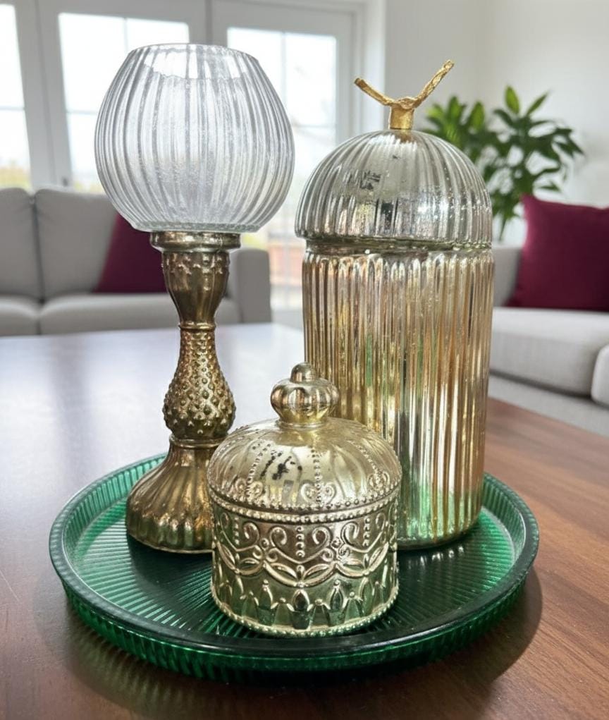 Vintage Metallic Glass Decor Set