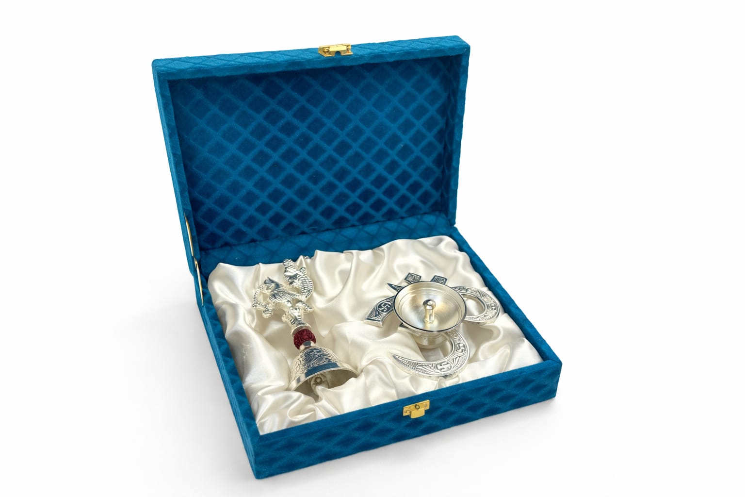 Silver Pooja Bell & Diya Set