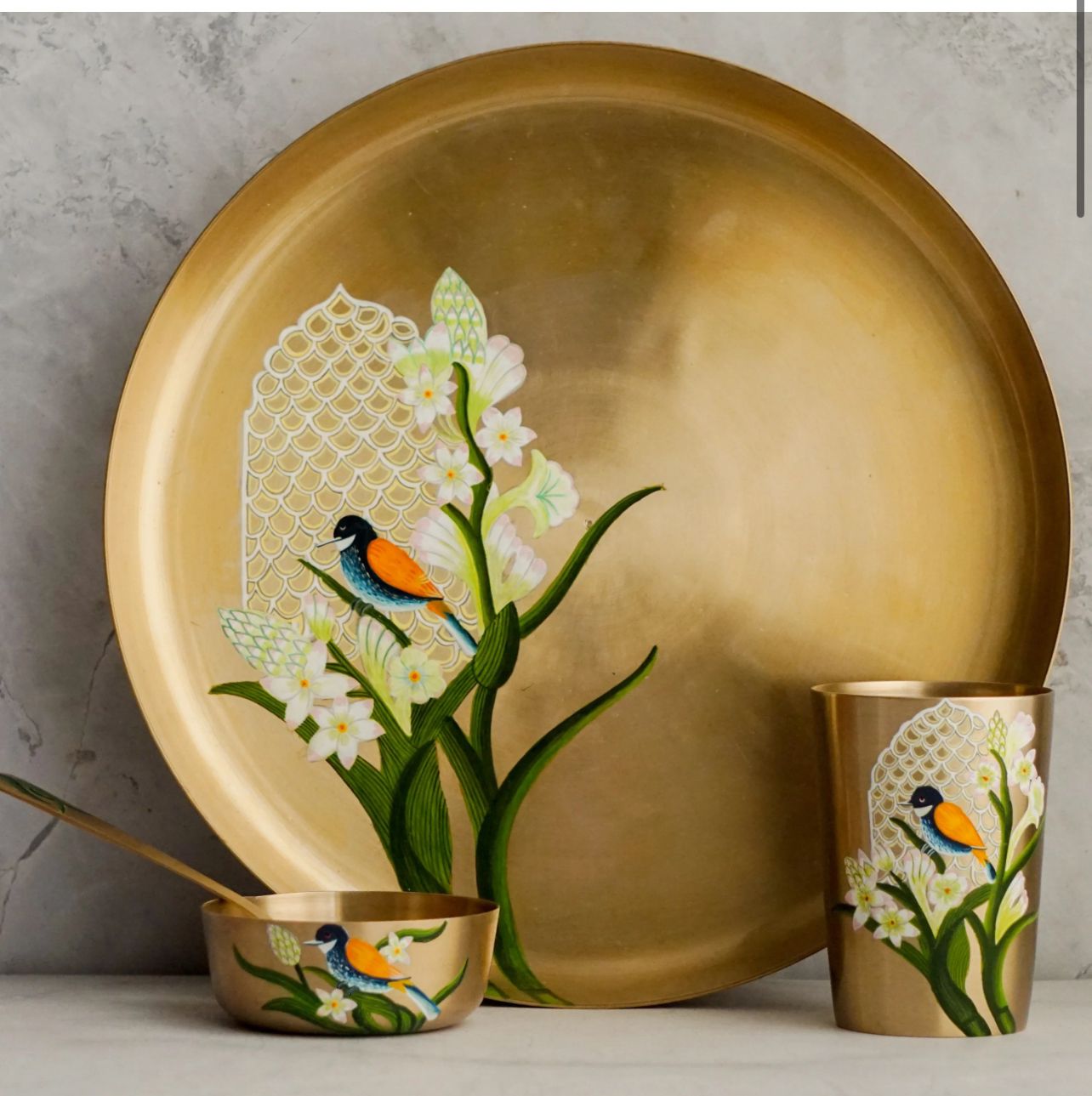 Hand-painted Brass Dinnerware Set