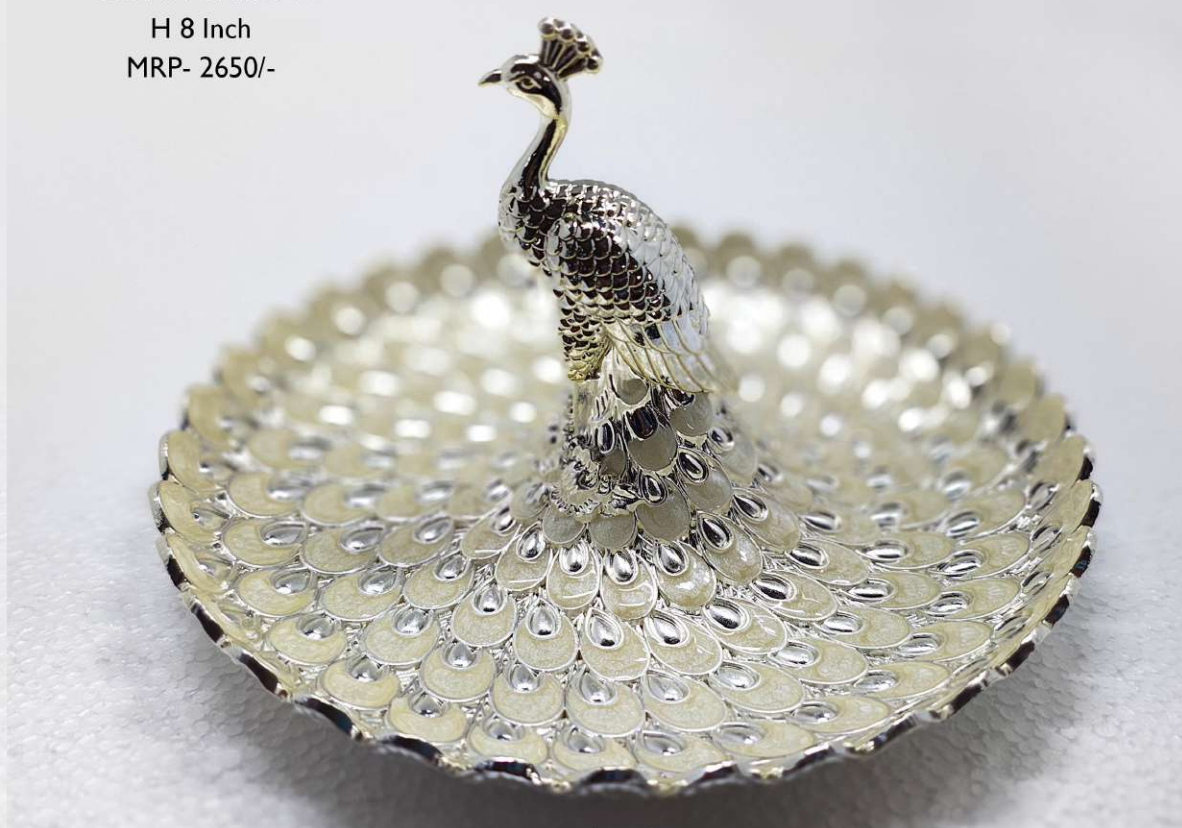 Silver Peacock Decorative Plate