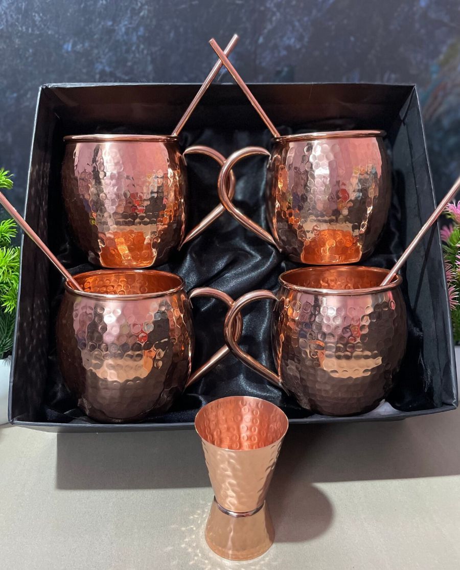 Hammered Copper Moscow Mule Mug Set
