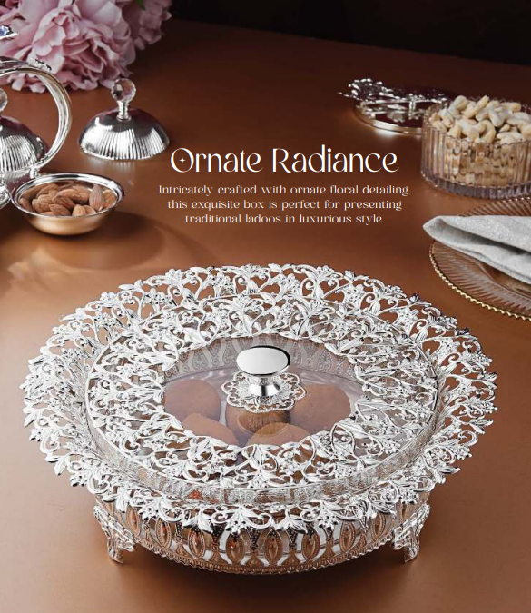 Silver Ornate Floral Serving Box
