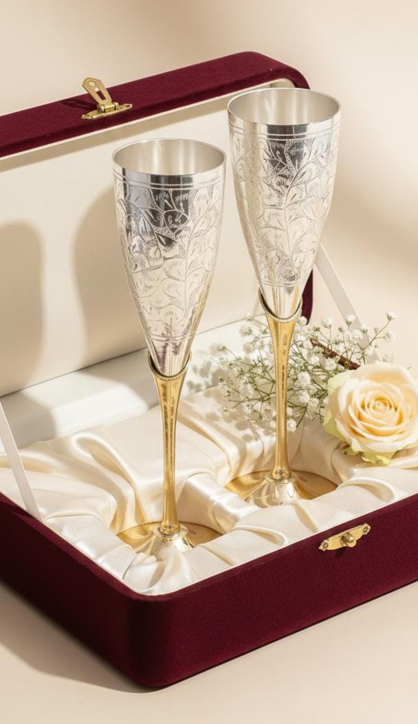 Elegant Silver Champagne Flutes Set