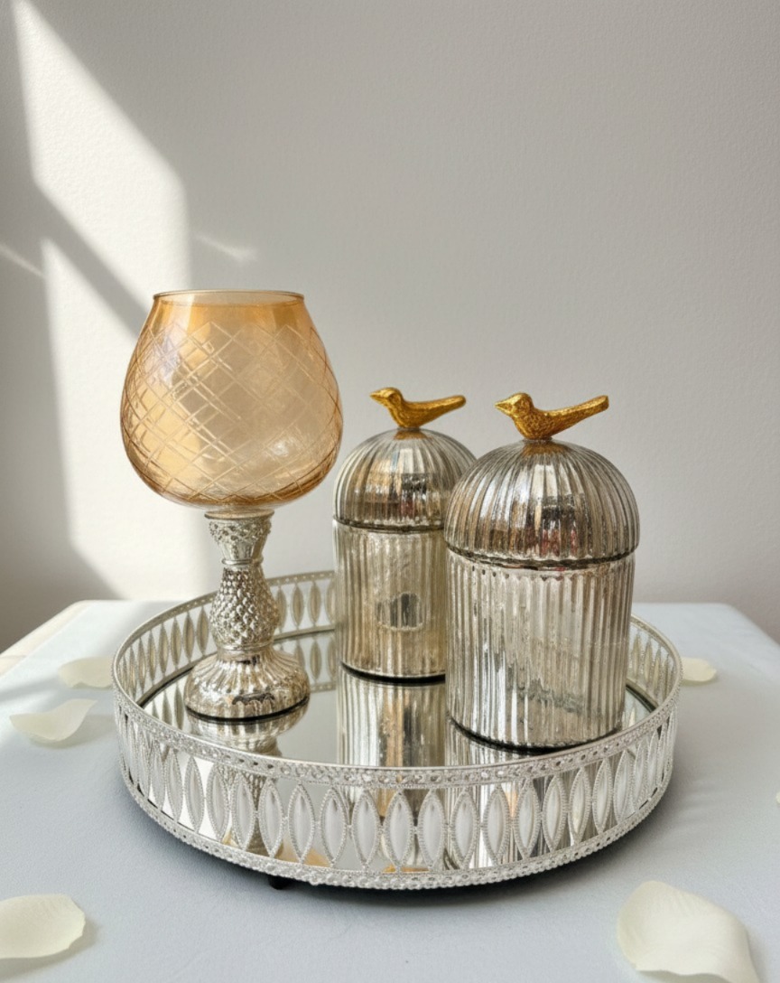 Decorative Glass Jar Set with Lid & Tray | Luxury Home Décor