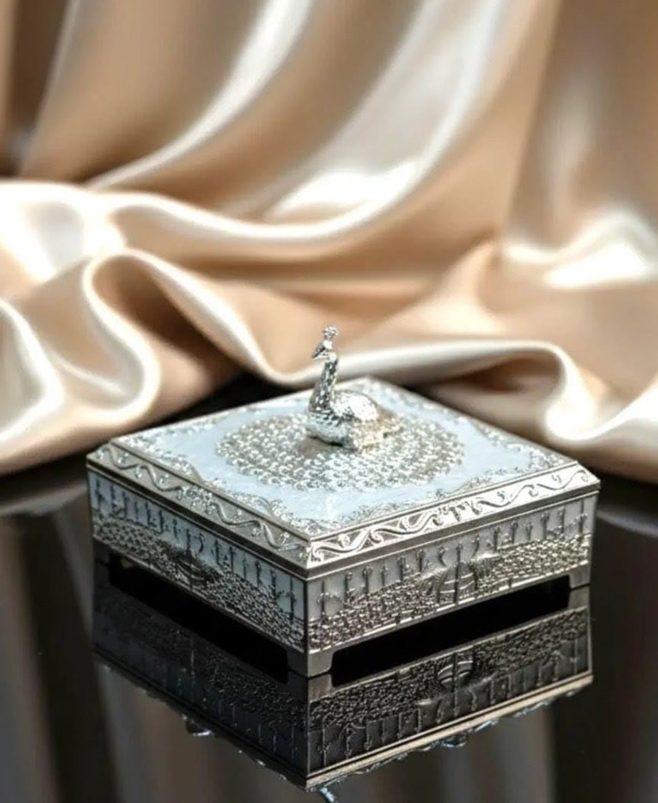 Silver Peacock Jewelry Box