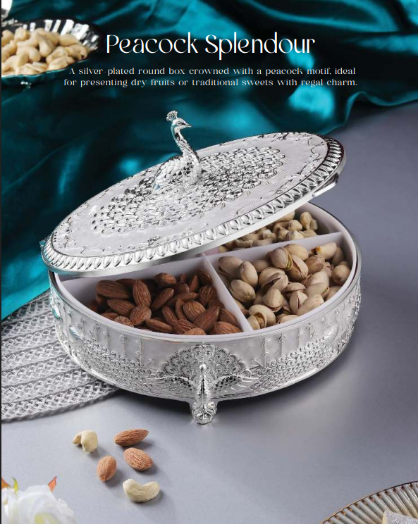 Silver-Plated Peacock Round Box
