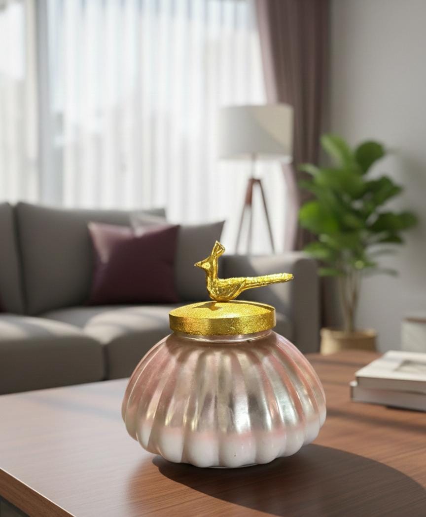 Decorative Glass Jar with Golden Bird Lid