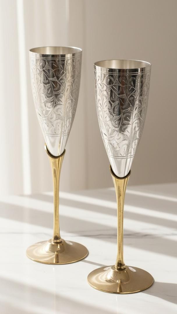 Engraved Metal Champagne Glasses