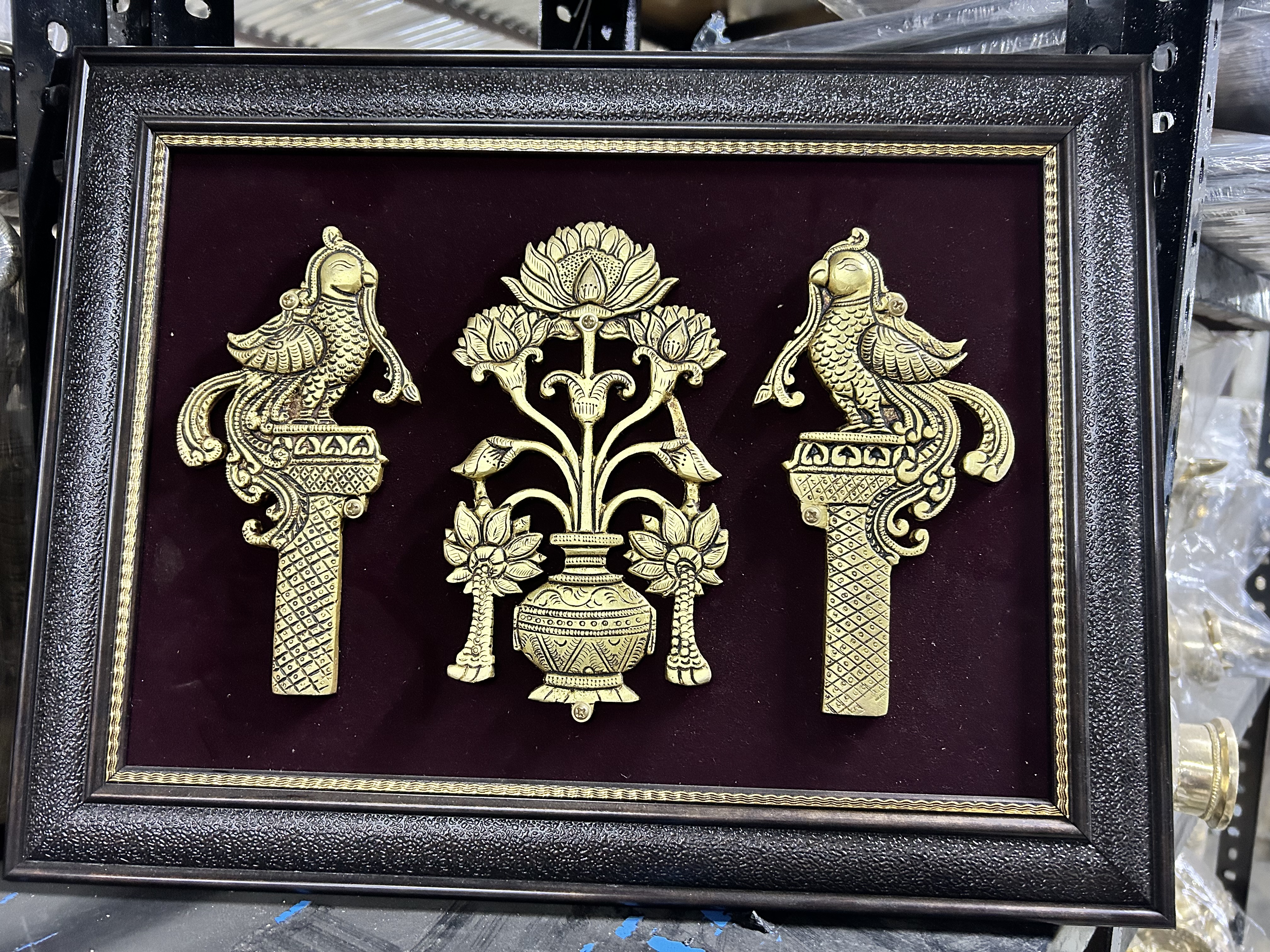 Brass Wall Hanging Decorative Set with peacock n Kalash design 