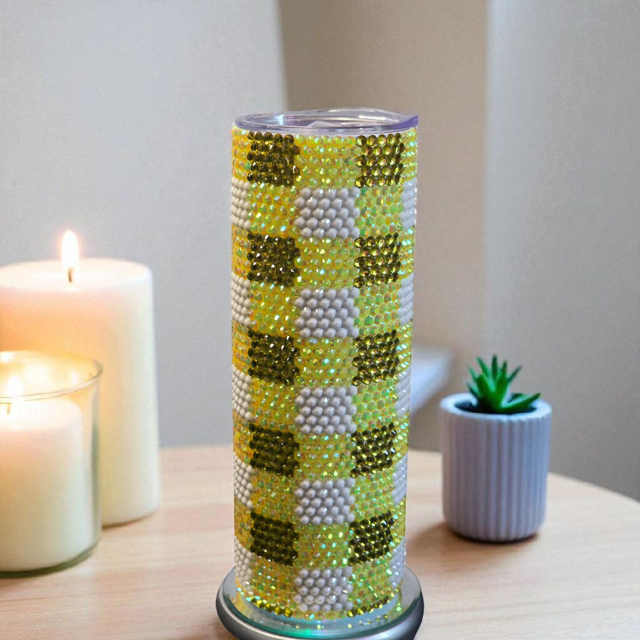 Checkered Rhinestone Tumbler 20oz