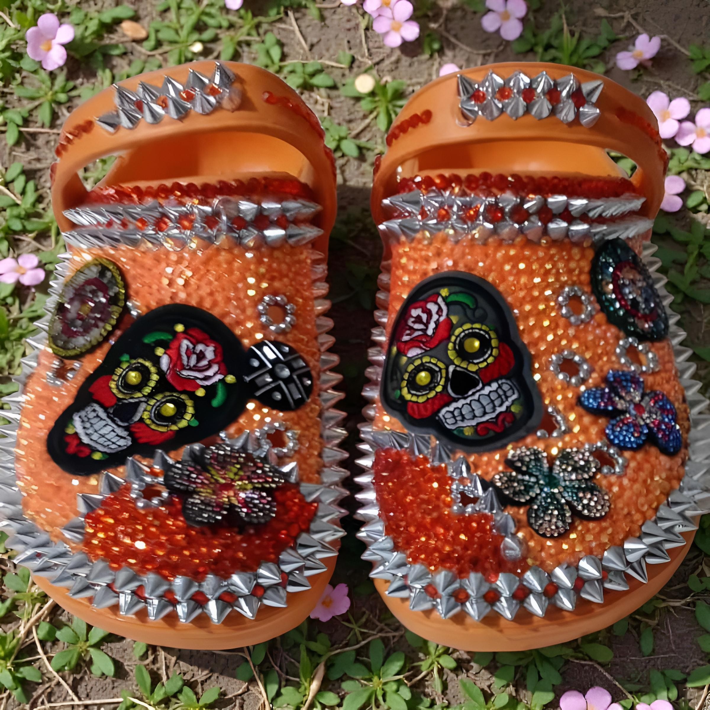 Orange Sugar Skull Bling Crocs |