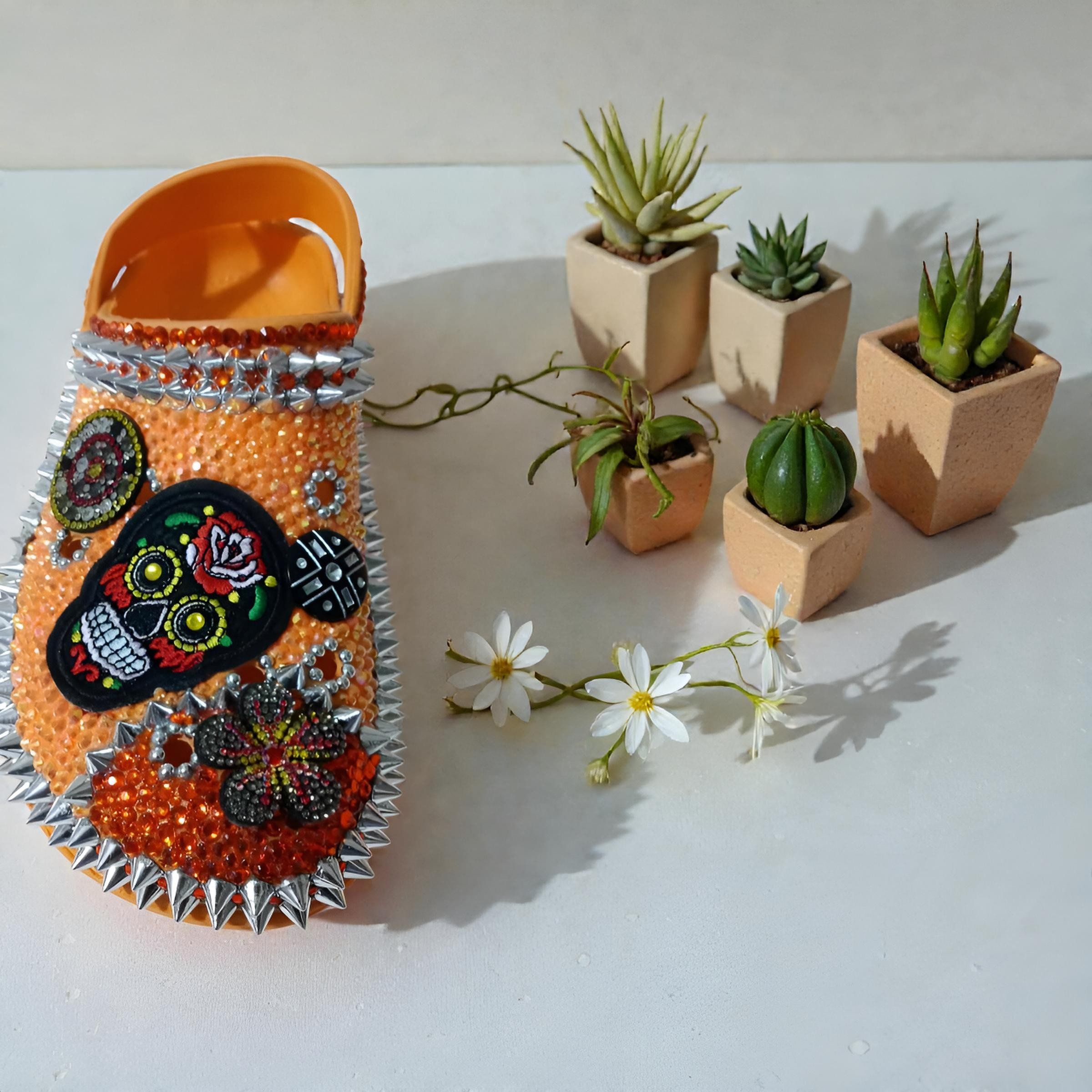 Orange Sugar Skull Bling Crocs |