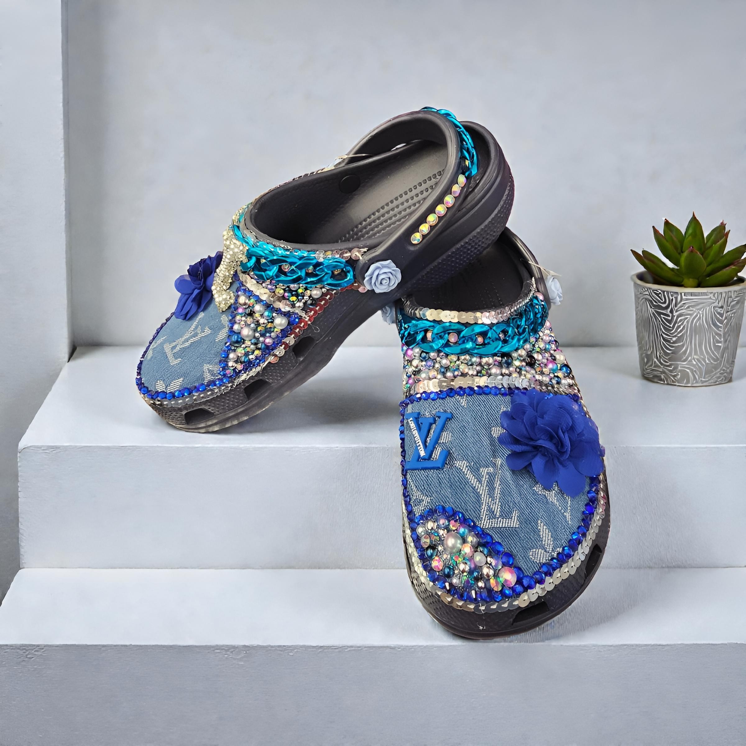 Denim Blue Bling Crocs
