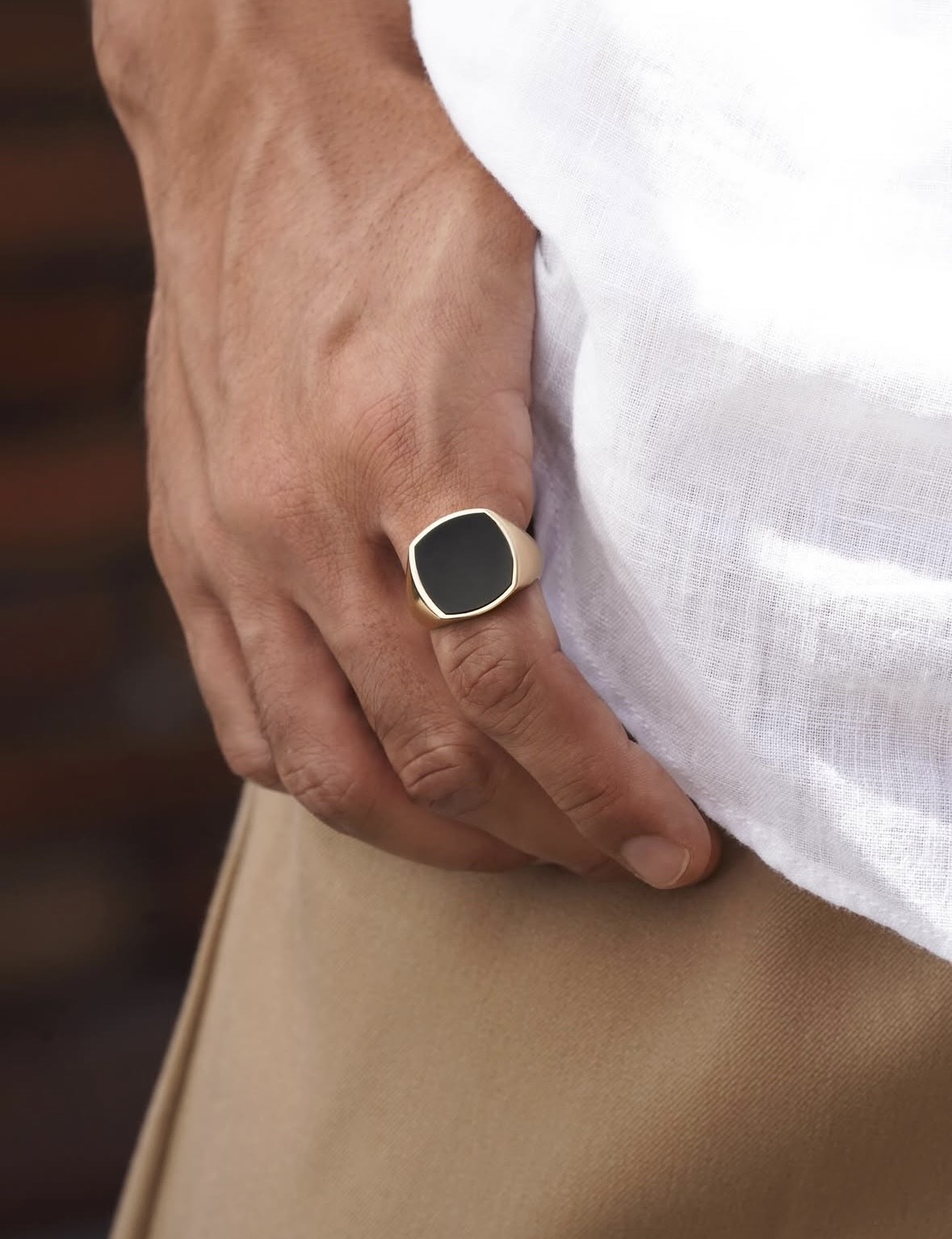 Gold Signet Ring with Black Stone