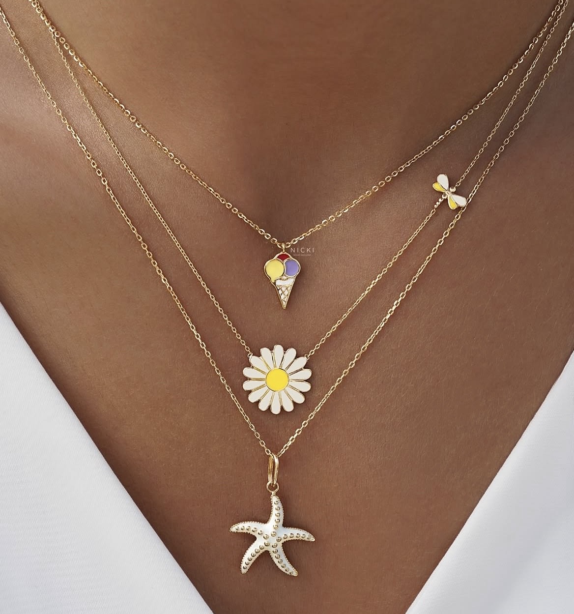 Layered Gold Charm Necklace Set