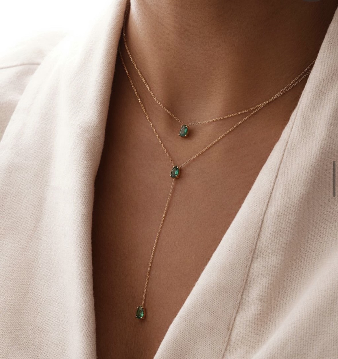 Emerald Pendant Layered Necklace