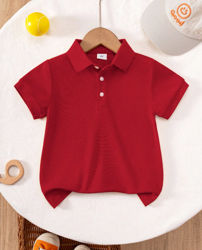 Kids Solid Red Polo T-Shirt