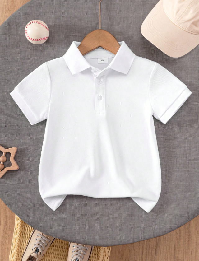 Kids Solid White Polo T-Shirt