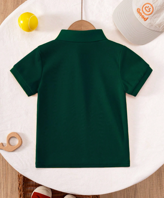 Kids Solid Green Polo T-Shirt
