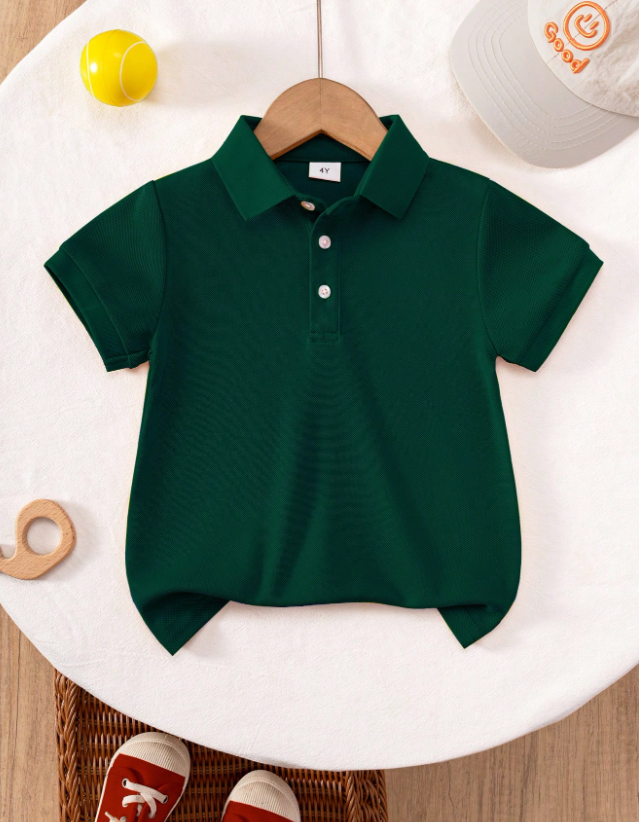 Kids Solid Green Polo T-Shirt
