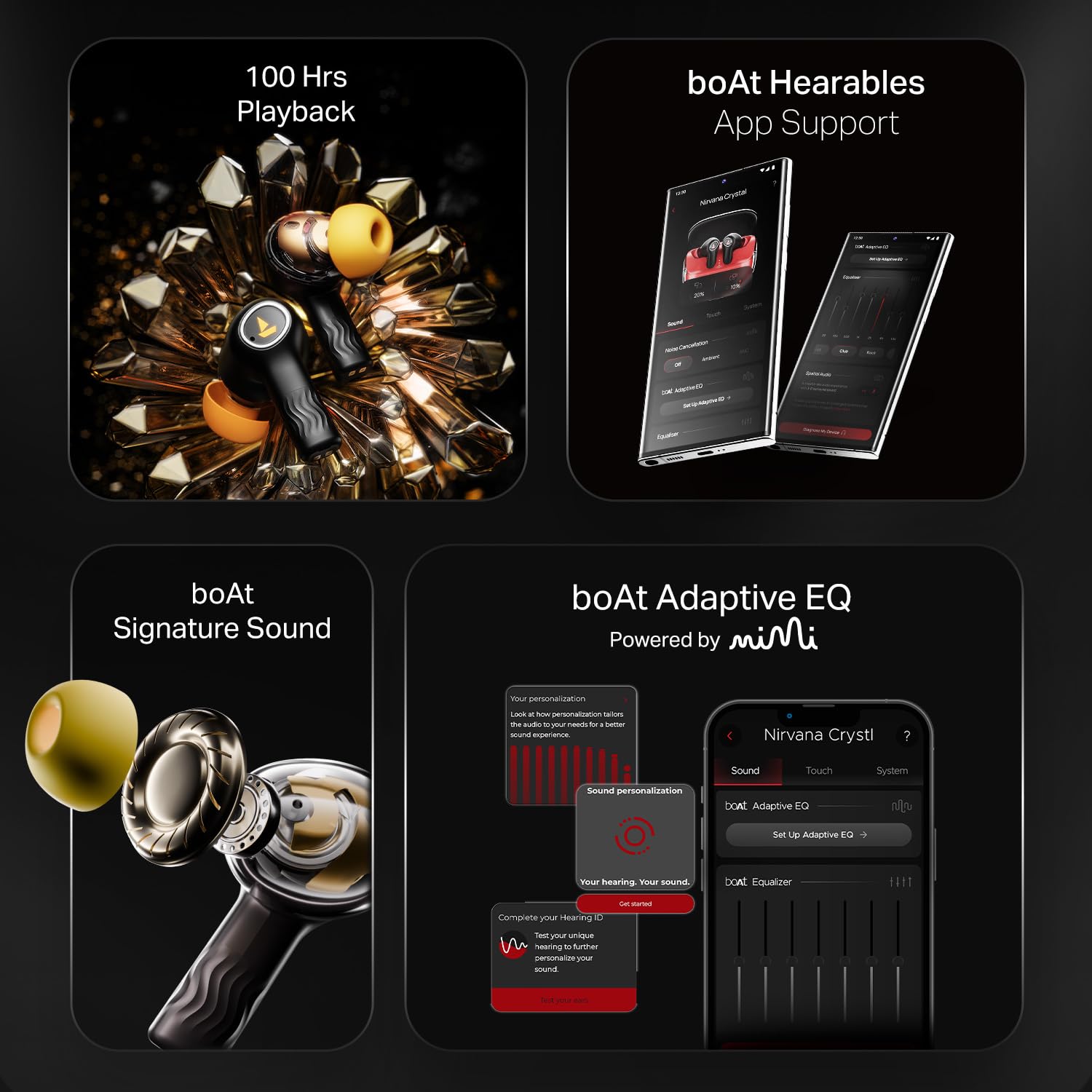 boAt Adaptive EQ boAt Nirvana Crystl (2025 Launch), Transparent Case,Spatial Audio, ANC(~32dB), 100Hrs Battery,4Mics ENx,App Support, Bluetooth Earbuds, TWS Ear Buds Wireless Earphones