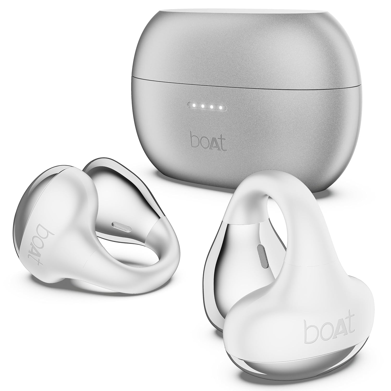 boAt IPX4 Splash & Sweat Resistant Earbuds boAt Airdopes Loop in Ear Earbuds Bluetooth W/Clip-On Fit, Air Conduction Tech, 50HRS Battery, 4Mics Enx, Dual EQ Modes, 12Mm Drivers, 40Ms Latency, ASAP Charge, OWS Ear Buds Earphones