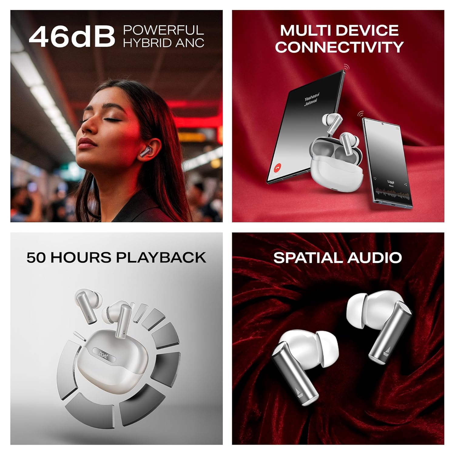 Wireless Earbuds with Multi-Device Connectivity boAt Airdopes Prime 701 ANC (2025 Launch),46dB Hybrid ANC, 50Hr Battery, Real Spatial Audio,Multidevice Connect,App Support, Bluetooth Earbuds, TWS Ear Buds Wireless Earphones