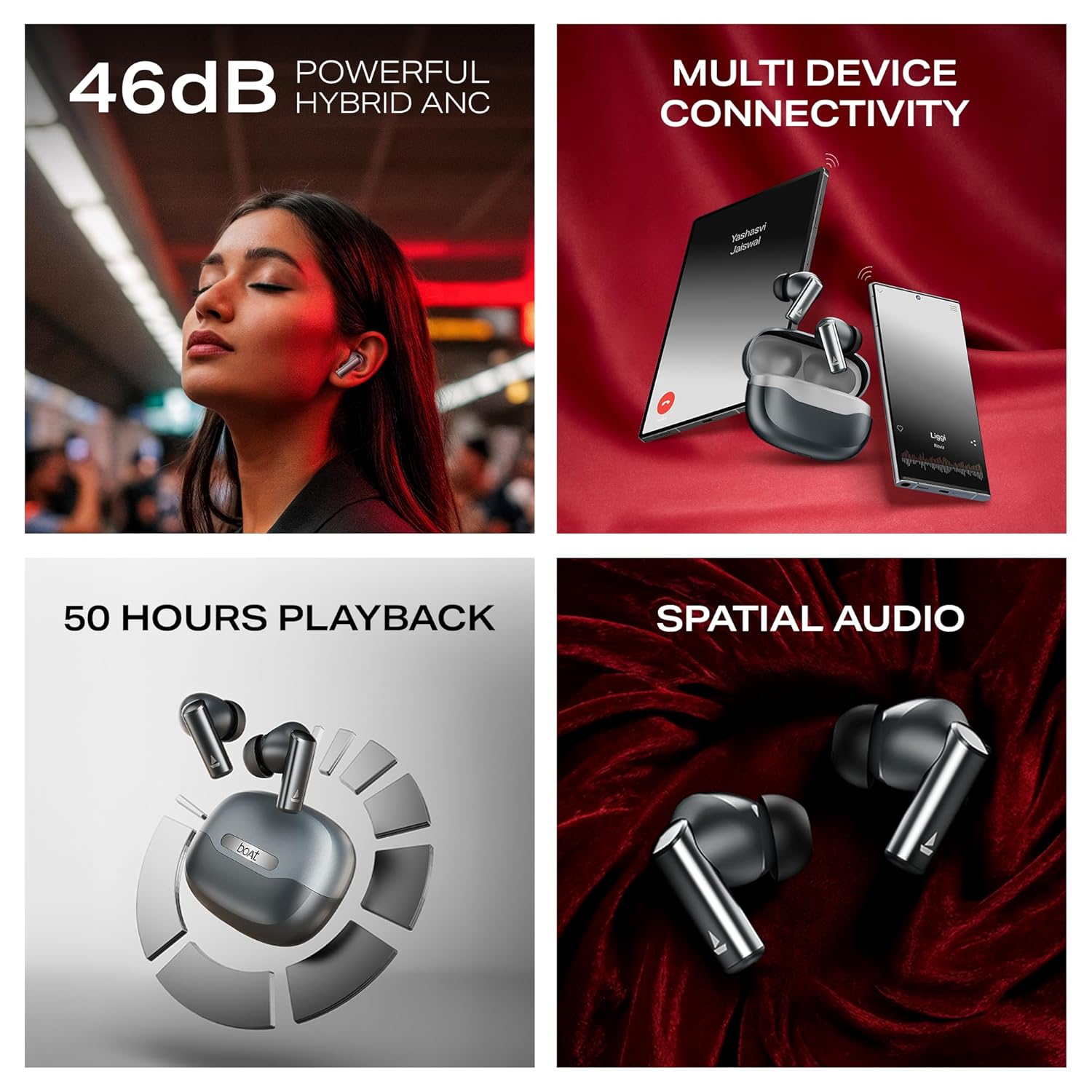 Wireless Bluetooth Earbuds boAt Airdopes Prime 701 ANC (2025 Launch),46dB Hybrid ANC, 50Hr Battery, Real Spatial Audio,Multidevice Connect,App Support, Bluetooth Earbuds, TWS Ear Buds Wireless Earphones 