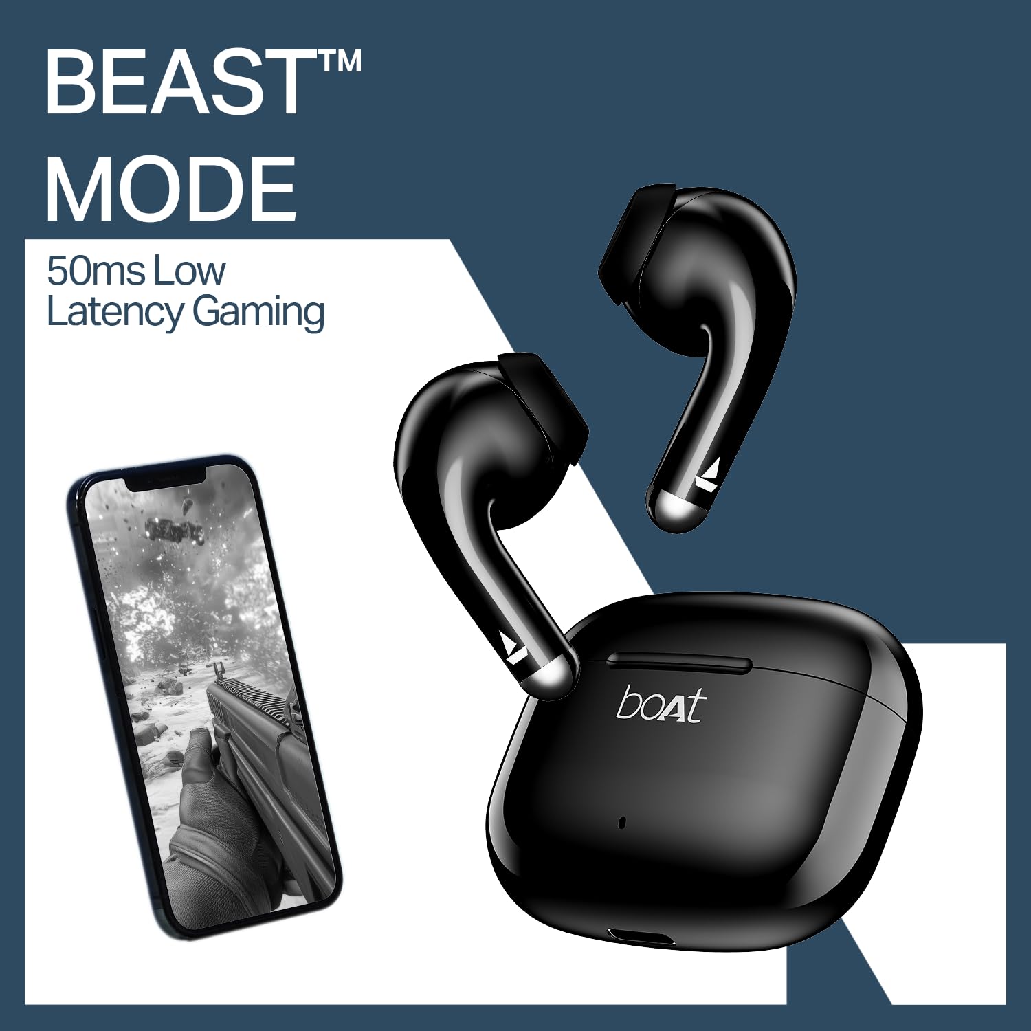 boAt Wireless Earbuds Boat Airdopes Beat, 13mm Drivers, ENx Technology, Beast Mode(Low Latency), Upto 35H Battery, Flex Fit Ear Tips, Bluetooth Earbuds, TWS Ear Buds Wireless Earphones with mic