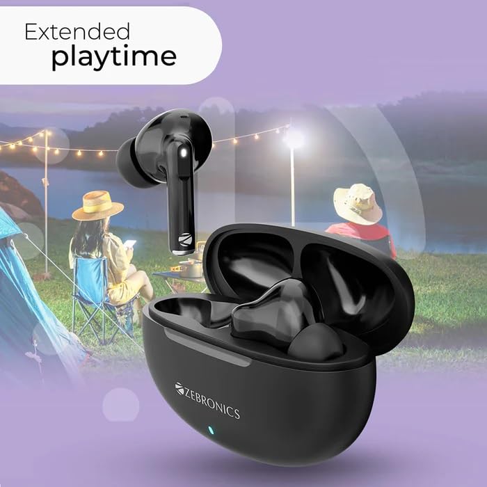 Wireless Earbuds ZEBRONICS Zeb-Chime Wireless Stereo Sound 13mm Drivers Up to 30h* Battery Life with Charging case Voice Assistant Support Splash Proof