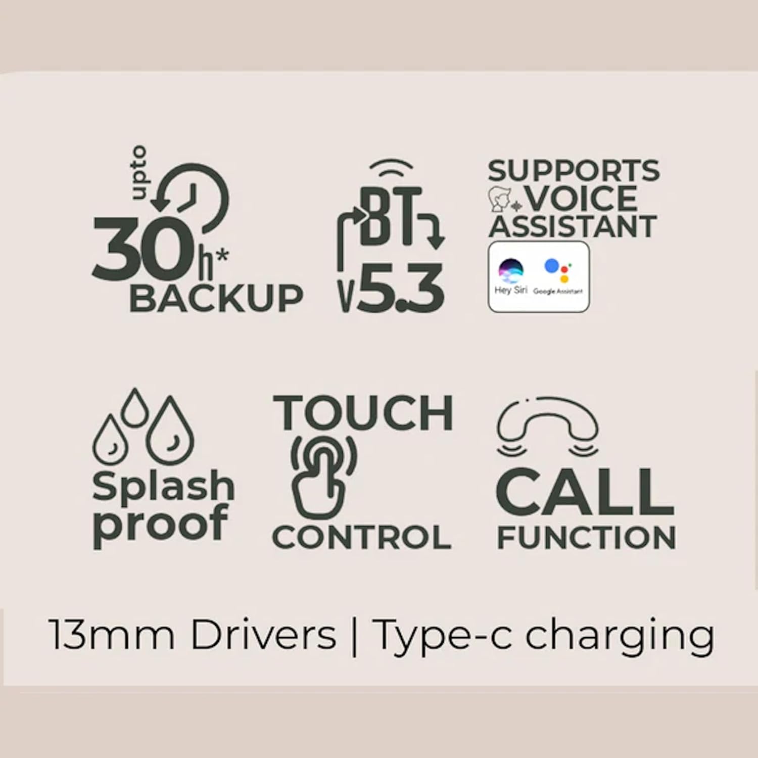 Wireless Bluetooth Earbuds ZEBRONICS Zeb Jiggle Wireless Stereo Sound 13MM Driver 30h Battery Life Black