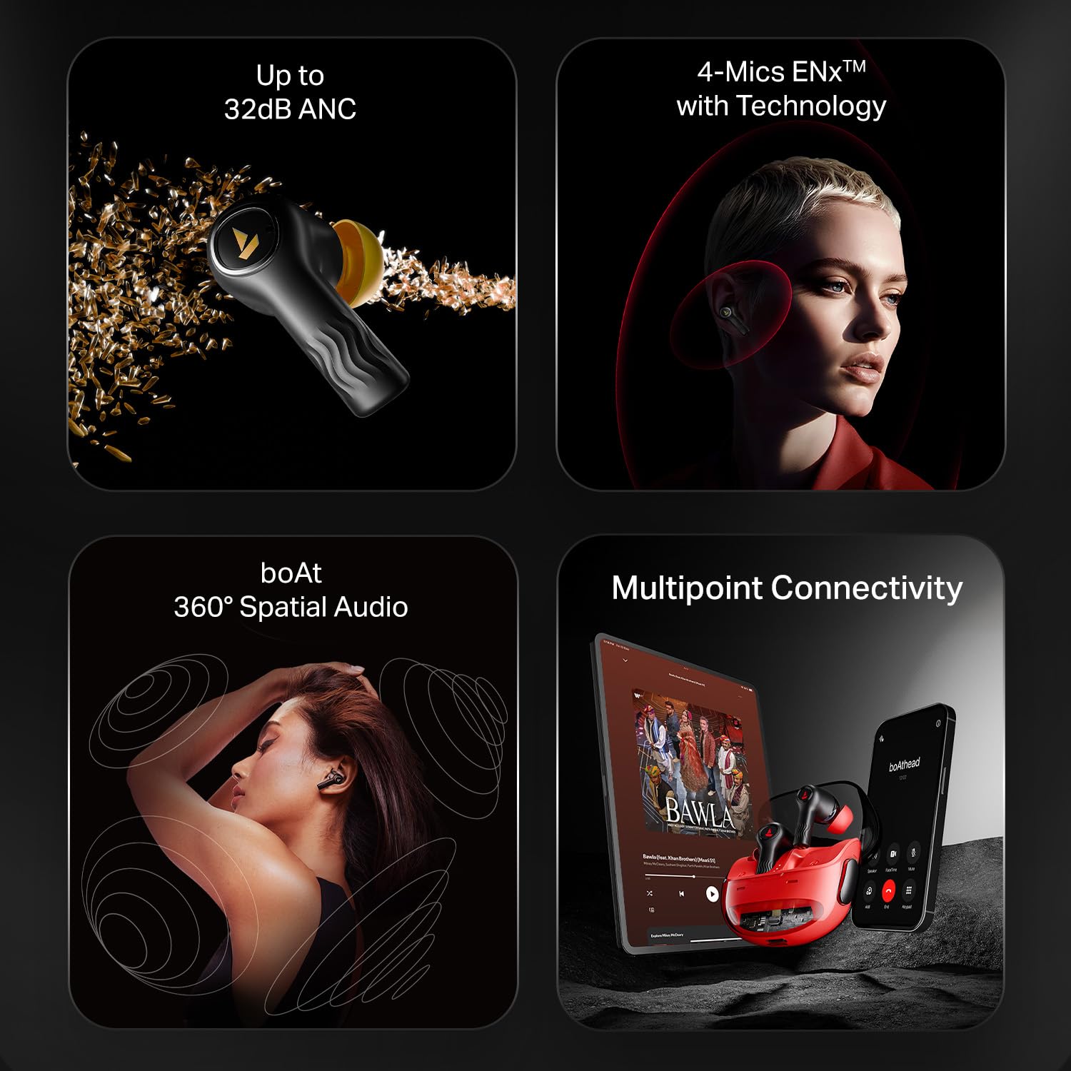 boAt Nirvana Crystl Earbuds boAt New Launch Nirvana Crystl, Transparent Case,Spatial Audio, ANC(~32dB), 100Hrs Battery,4Mics ENx, Dual Pair,App Support, Bluetooth Earbuds, TWS Ear Buds Wireless Earphones