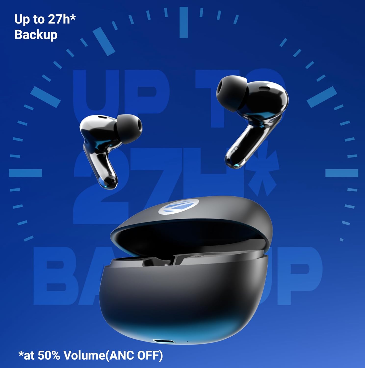 Wireless Earbuds with Voice Assistant Zebronics in-Ear Wireless Earbuds, 50dB Hybrid ANC, Upto 27 Hrs Backup, Transparency Mode, 13mm Neodymium Magnet Drivers, 3 EQ Modes, Low-Latency Gaming, Quad Mic, BT v6.0