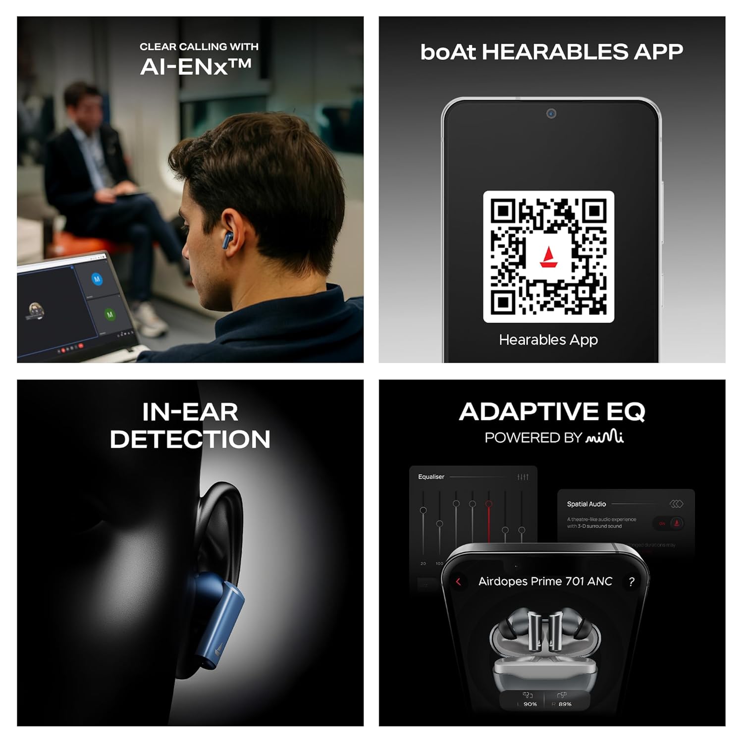 Wireless Earbuds boAt Airdopes Prime 701 ANC (2025 Launch),46dB Hybrid ANC, 50Hr Battery, Real Spatial Audio,Multidevice Connect,App Support, Bluetooth Earbuds, TWS Ear Buds Wireless Earphones